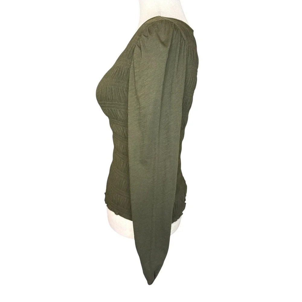 Madewell Smocked Boatneck Long Sleeve Top Olive Green‎ NY504 Women XXS New